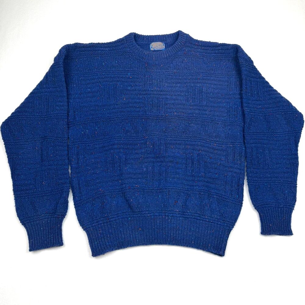 Vtg 70s Pendleton Wool Sweater Mens Large Blue Speckled Crewneck USA Made